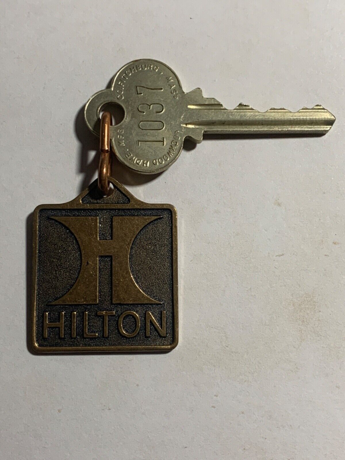 Hilton Hotel Motel Room Key BRASS Fob with Key Los Angeles CA #1037 RARE