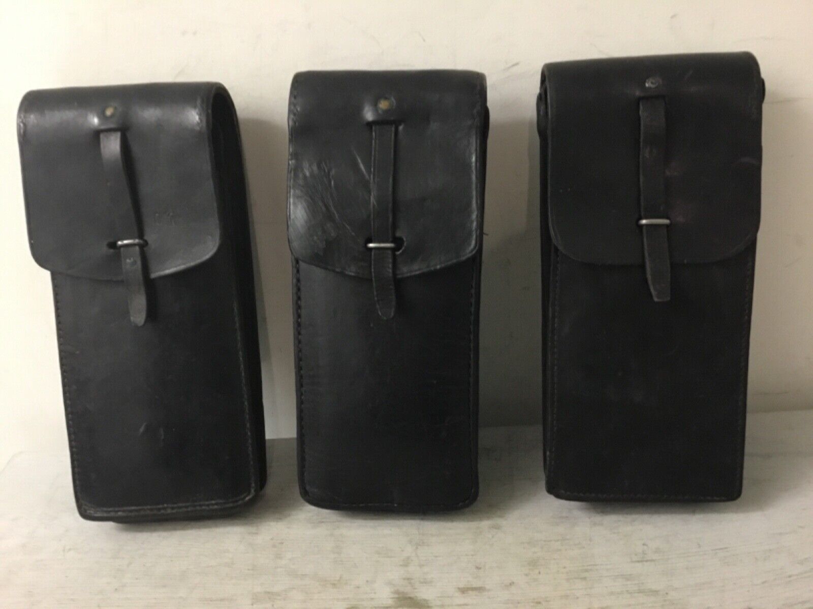 Vintage French Military Leather Ammo Pouch Bag Black