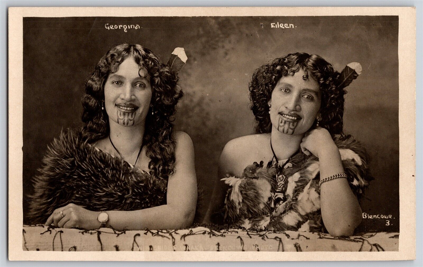 RPPC 2 Maori Female Guides Face Tattoo Eileen & Georgina New Zealand Ca 1920's