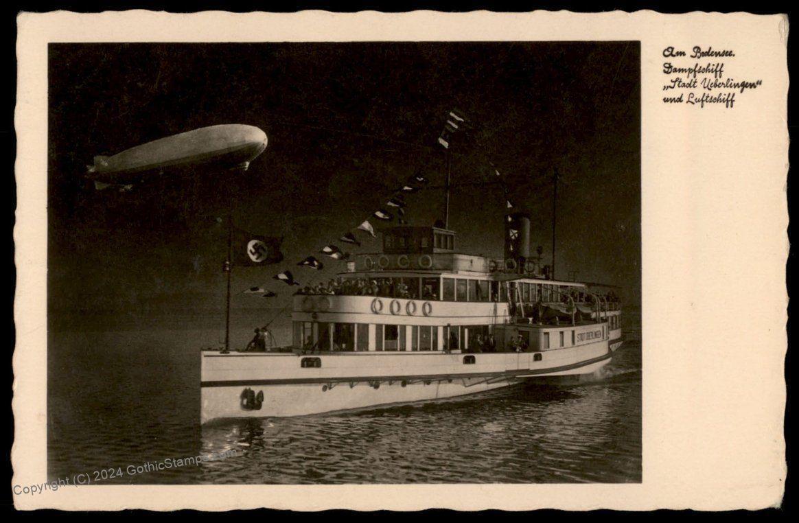 Germany 1936 Bodensee Graf Zeppelin Airship Over RPPC 6pf Stamp 78600