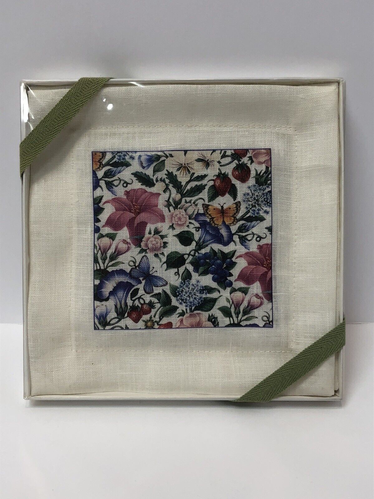 Crabtree & Evelyn 100% Linen Floral Coasters Wildflowers  Napkins  Set of 4 NIB