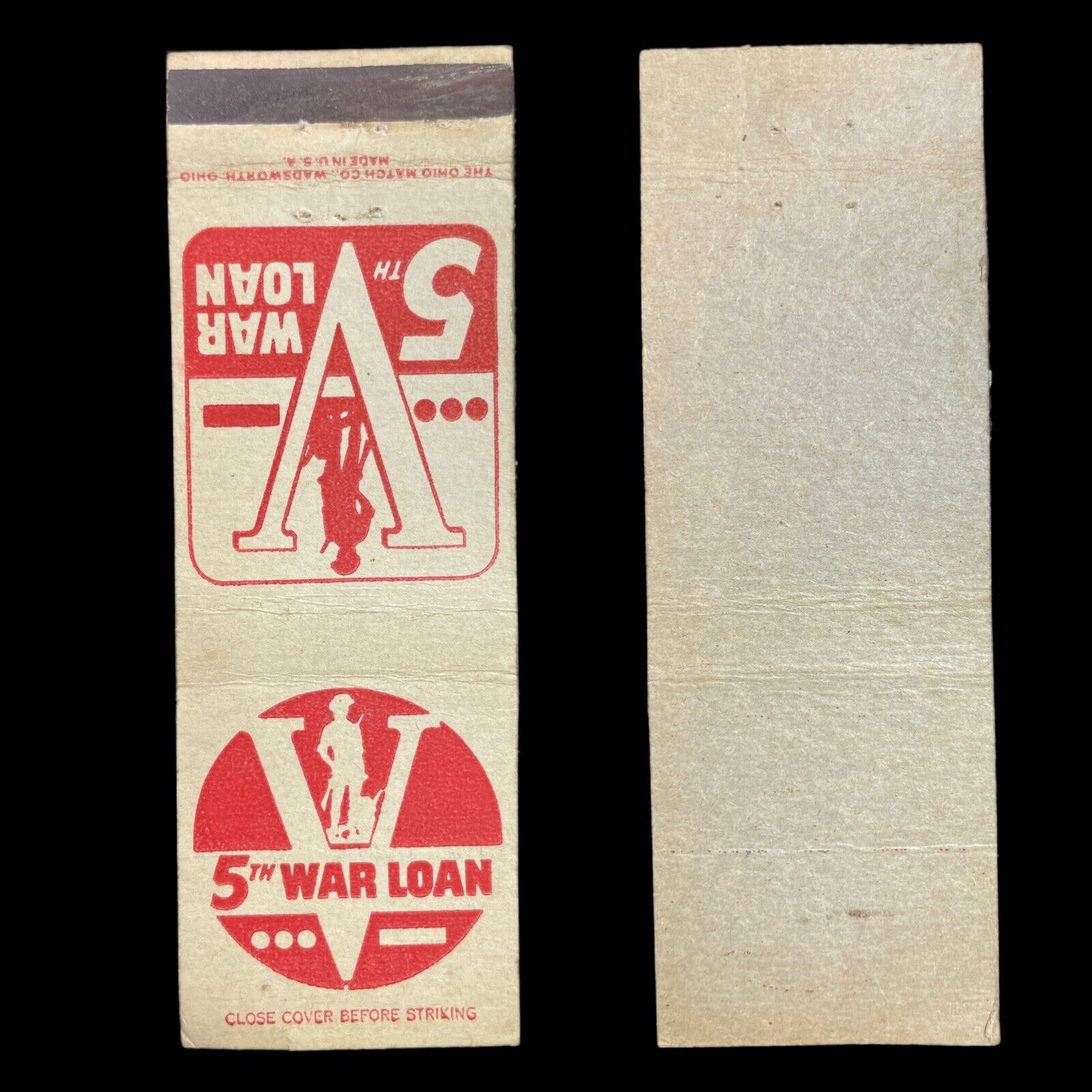 VINTAGE Matchbook Cover - WWII  5TH War Loan Drive War Bonds And Stamps