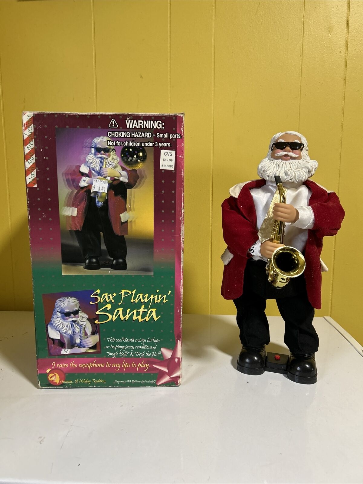 Rare Vintage Gemmy Saxaphone Playing Santa With Box