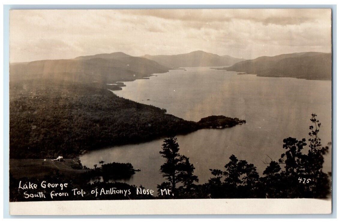 c1910's Lake George From Anthony's Nose Mt. View  NY RPPC Photo Postcard