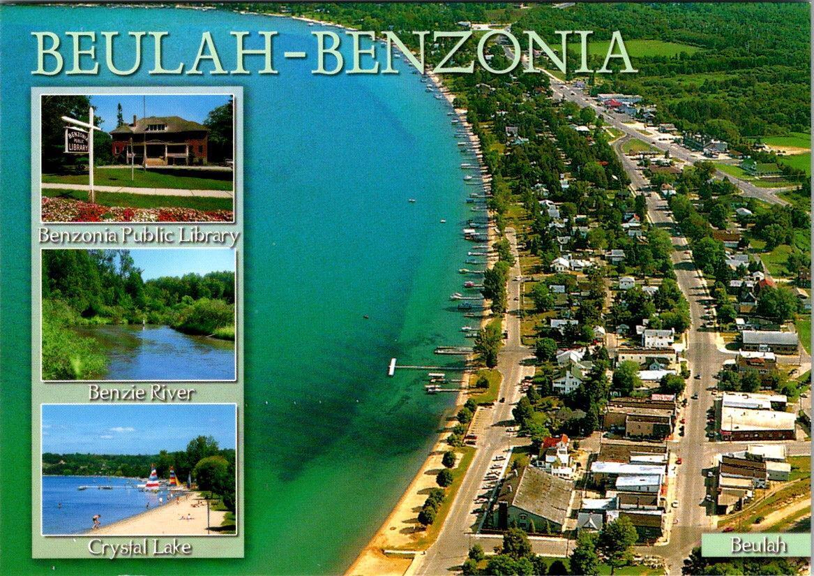 Beulah-Benzonia, MI Michigan  HOMES~WATERFRONT  Bird\'s Eye View  4X6 Postcard