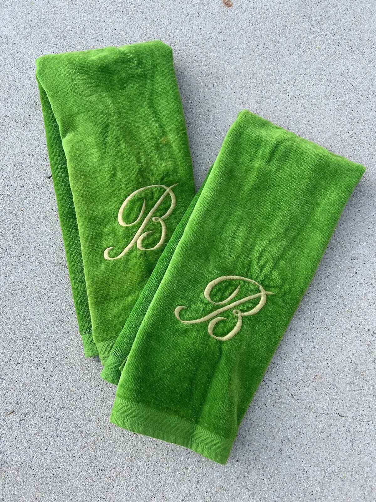 2 Vintage Stevens Utica Hand Towel “B” Monogram Green 