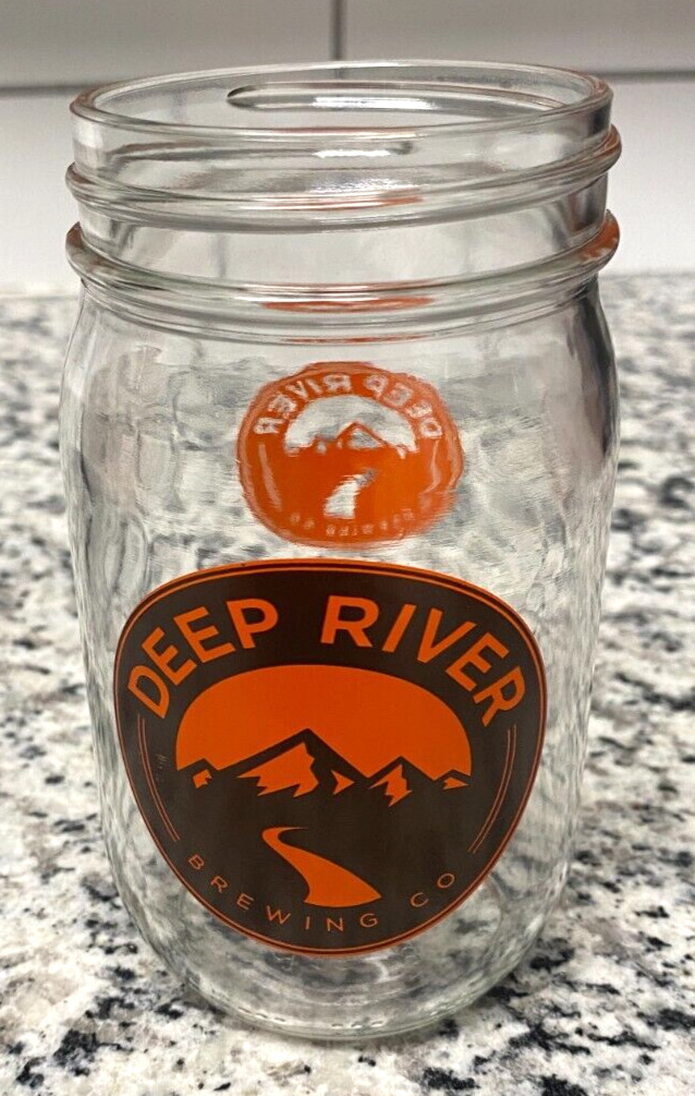 RARE Deep River Brewing Company Beer MASONS JAR Glass MANCAVE CLAYTON NC