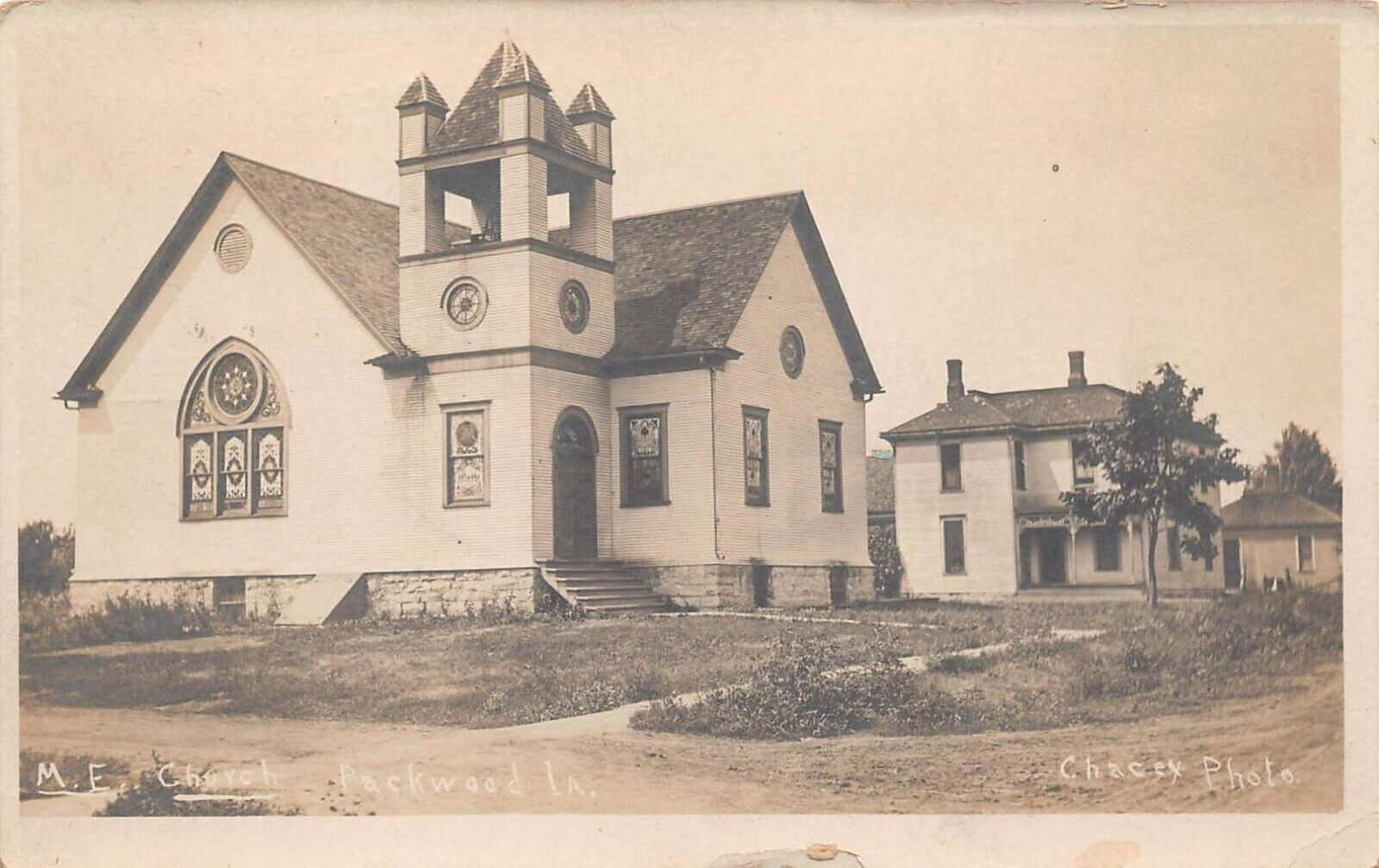 RPPC Packwood IA Iowa Methodist Church Main Street c1910 Photo Vtg Postcard B28