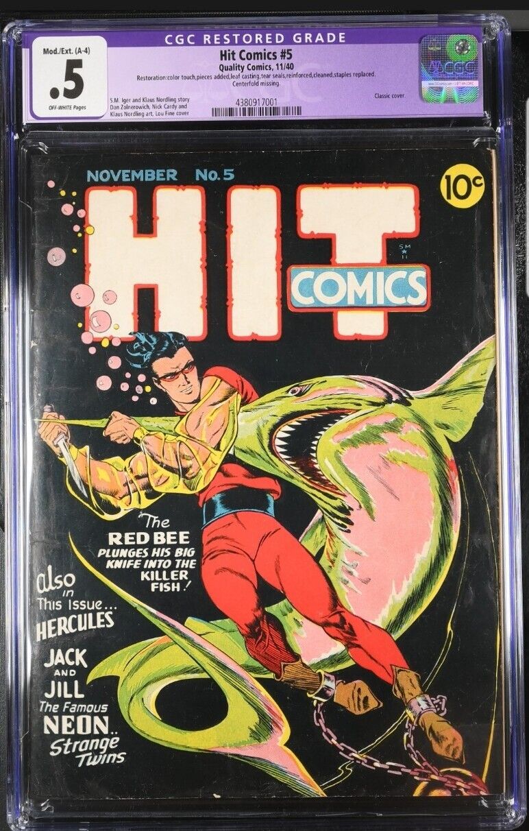 HIT COMICS #5 CGC .5 (RESTORED) CLASSIC LOU FINE COVER 1940 RARE QUALITY