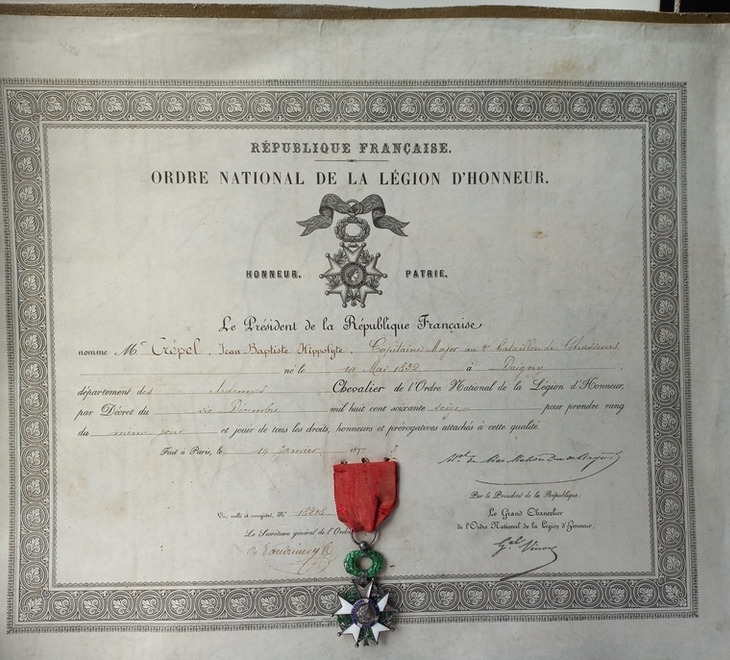 Antiuqe Diploma Patent Wearing Badge Rare Enamels Legion Honor 1877 Old France