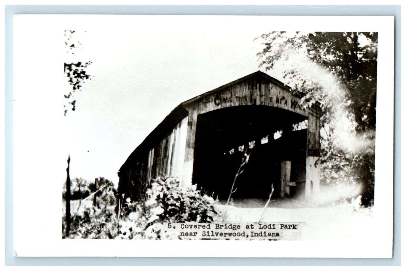 c1940's Covered Bridge At Lodi Park Silverwood Indiana IN RPPC Photo Postcard