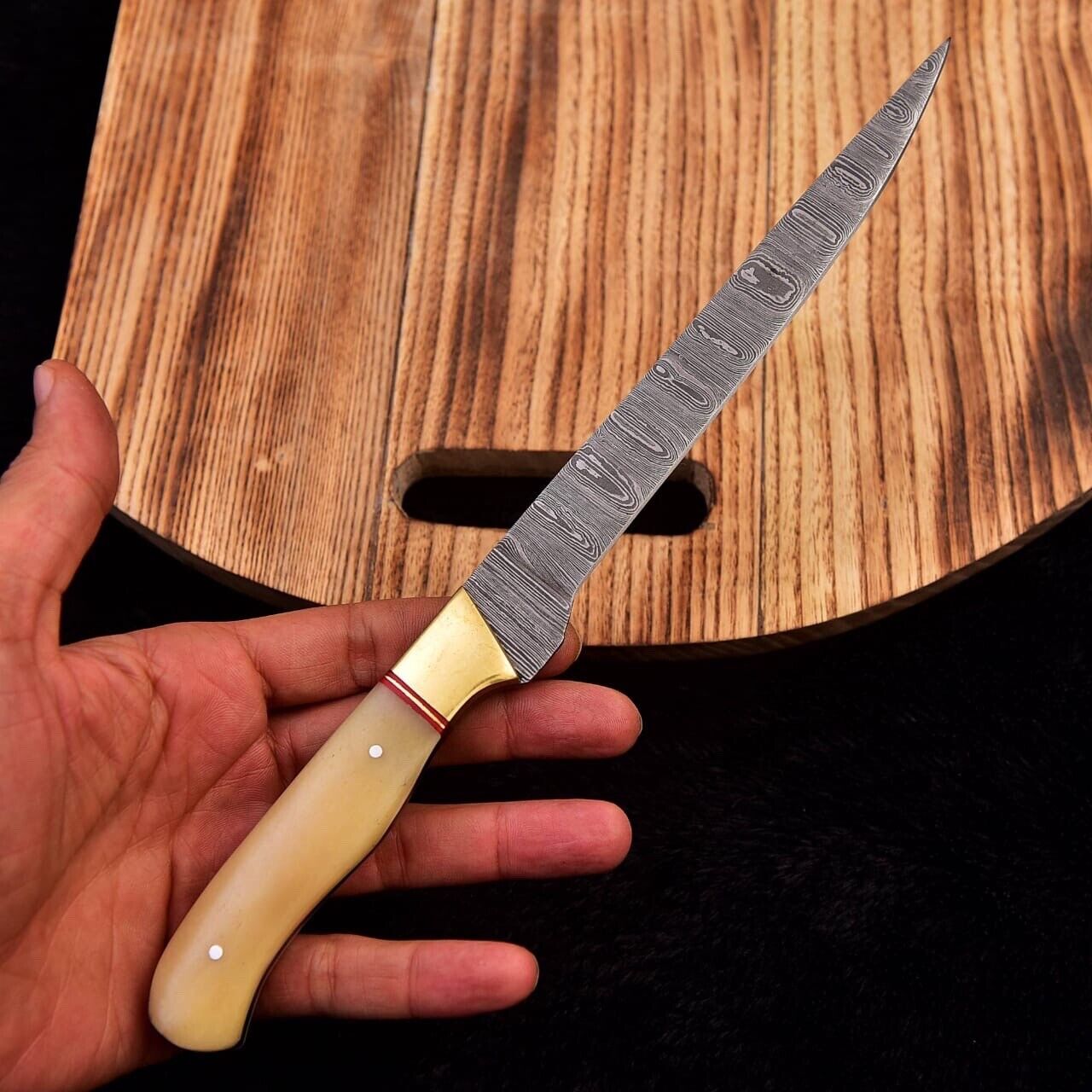 Handmade Damascus Steel Fillet knife | kitchen | steak knife Camel bone handle