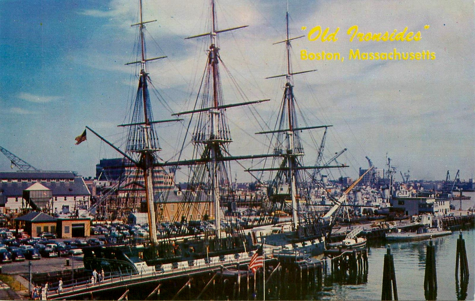 U.S.F. Constitution Old Ironsides Boston Naval Shipyard Vintage Postcard