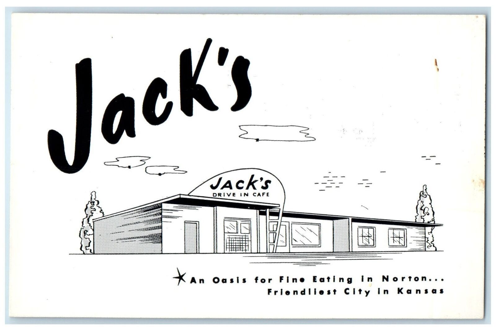 c1960's Jack's Drive In Cafe And Restaurant Norton Kansas KS Unposted Postcard