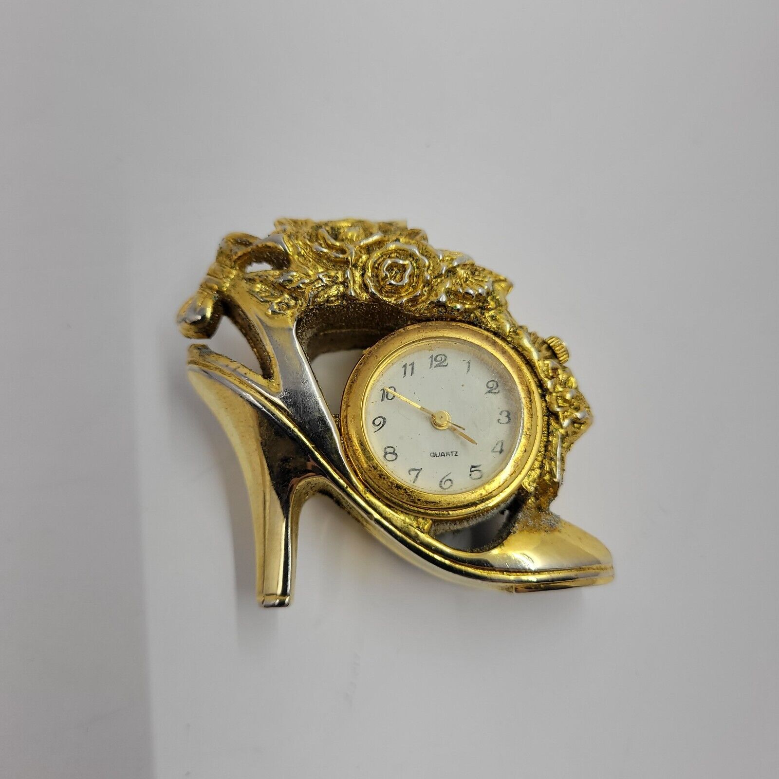 Vintage Miniature Gold Design Shoe Quartz Desk Clock (not working) Collectible