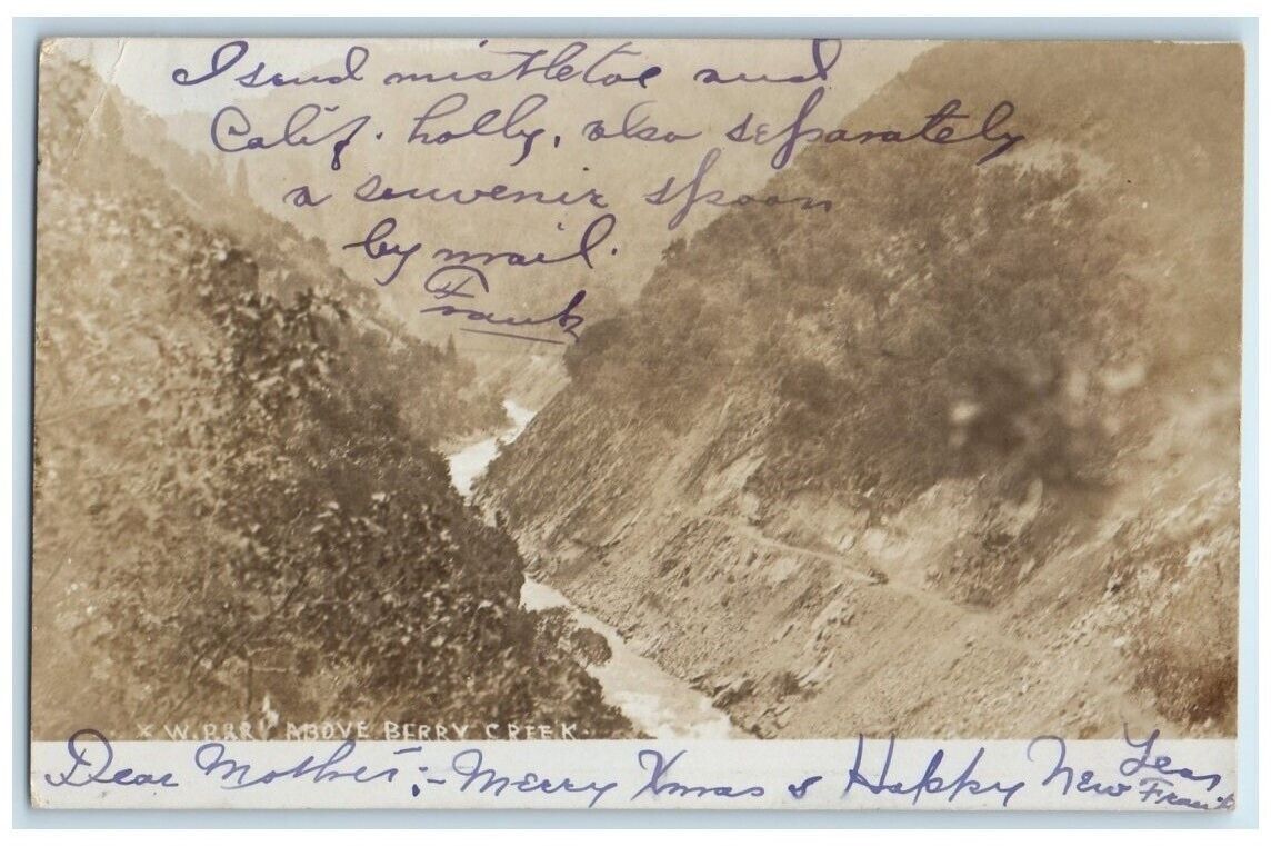 1908 View Above Berry Creek Oroville California CA RPPC Photo Posted Postcard