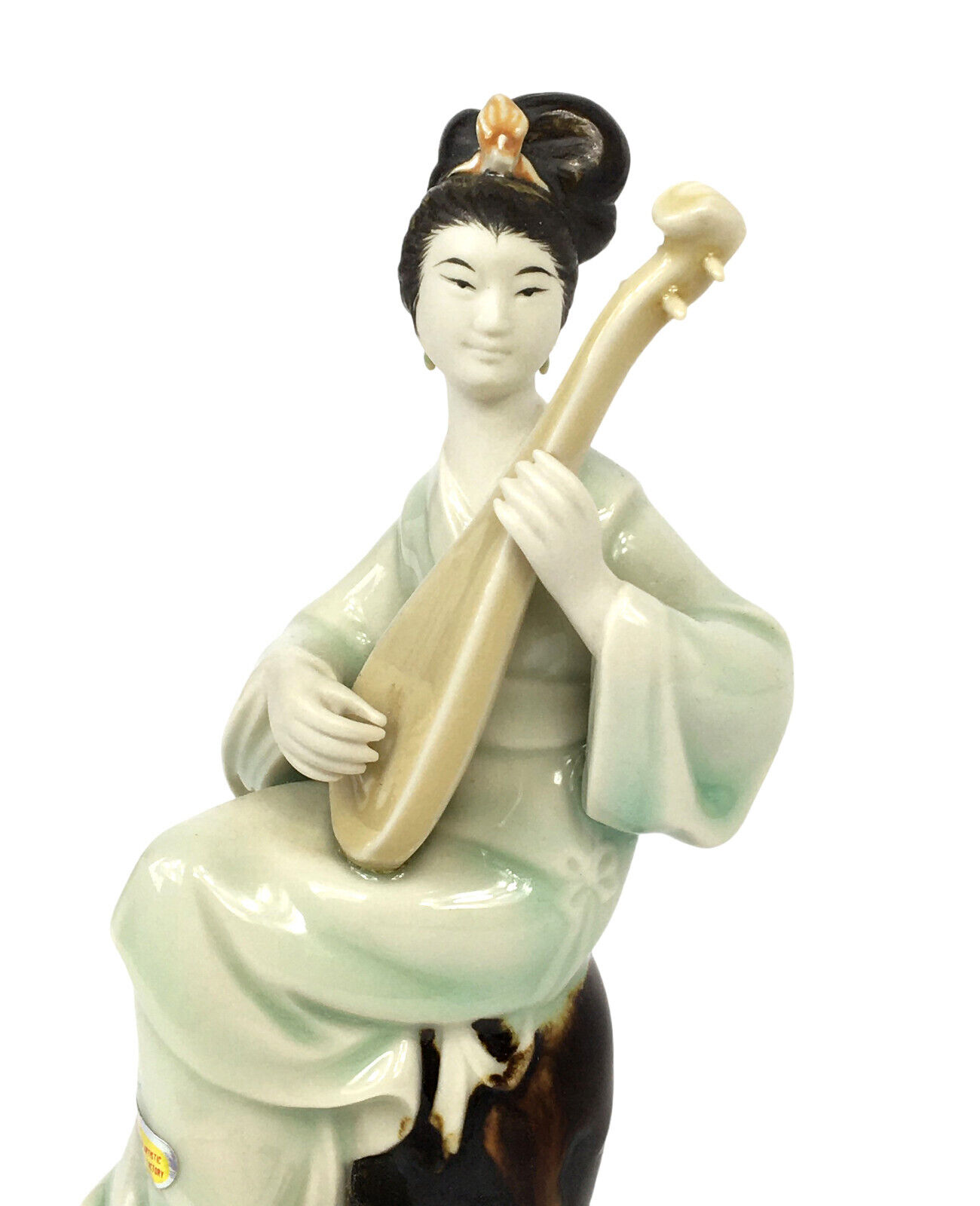 Vintage Shiwan Porcelain Chinese Woman Playing Pipa Musical Instrument Figurine