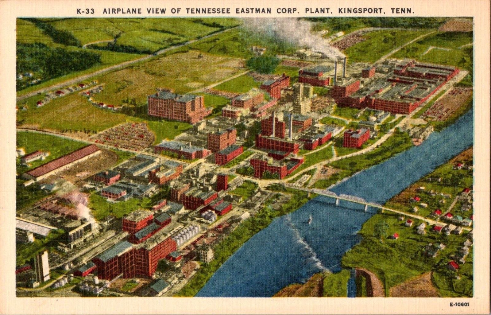 Postcard Eastman Corporation Plant Kingsport TN Aerial View Linen Unposted