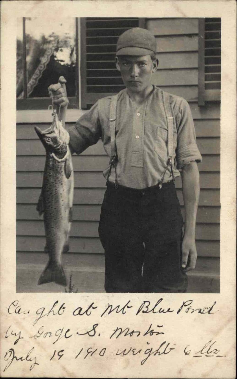 Farmington Cancel Maine ME Blue Pond Fishing Boy & Catch A+Photography c1910 RP