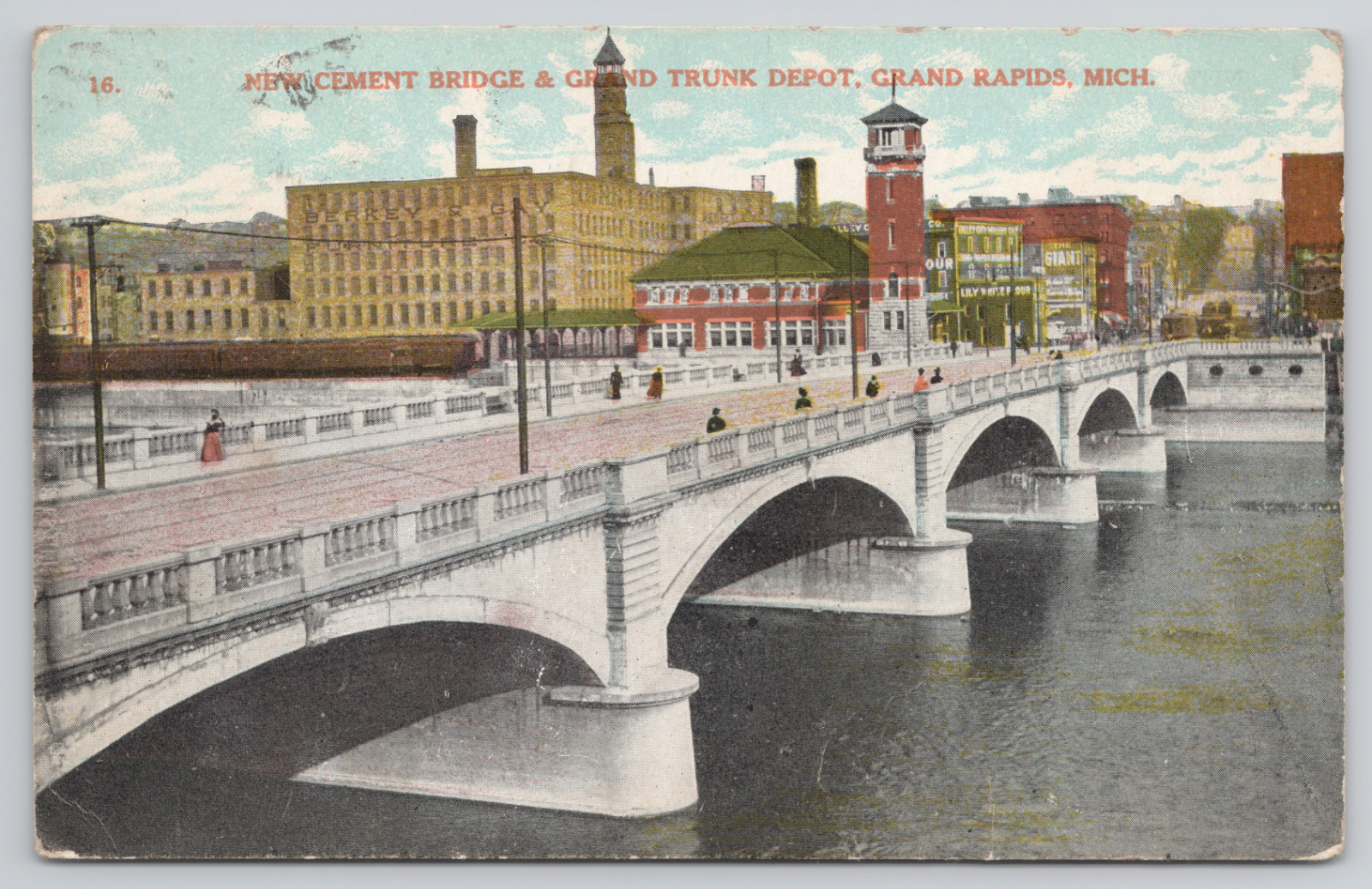 Grand Rapids MI Bridge and Grand Trunk Depot 1912 Divided Back Antique Postcard