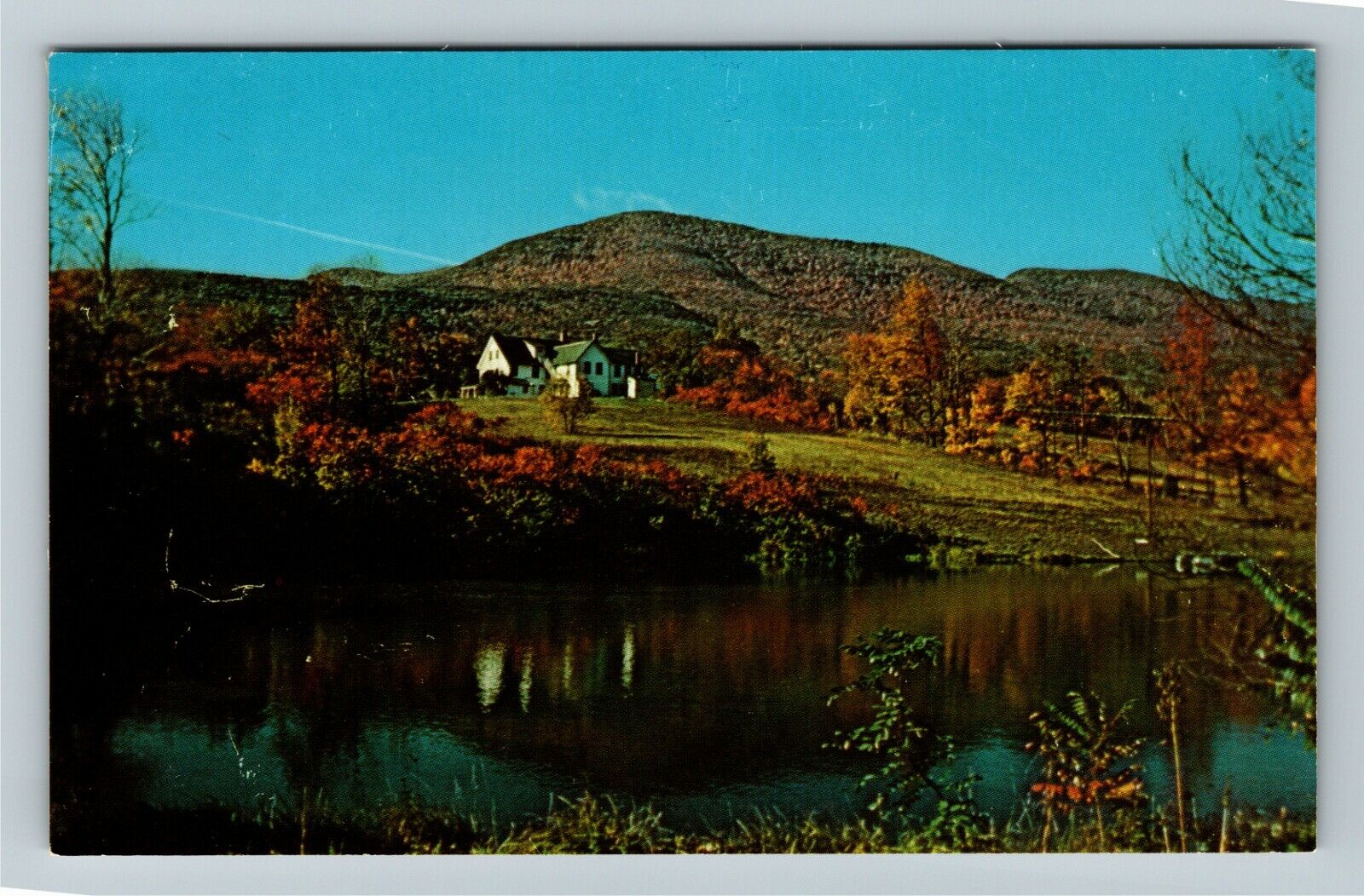 Acra NY-New York Alpine View Lake and Fall Color Advertising Vintage Postcard