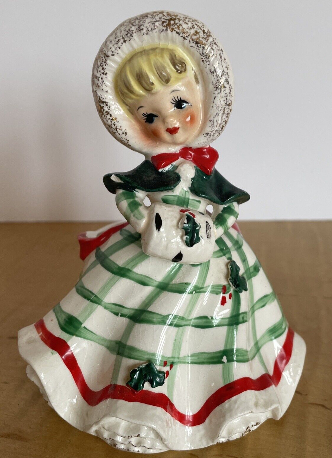 VTG MCM 1957 Lefton Christmas Girl w/ Muff Planter Figurine Japan 5.5\