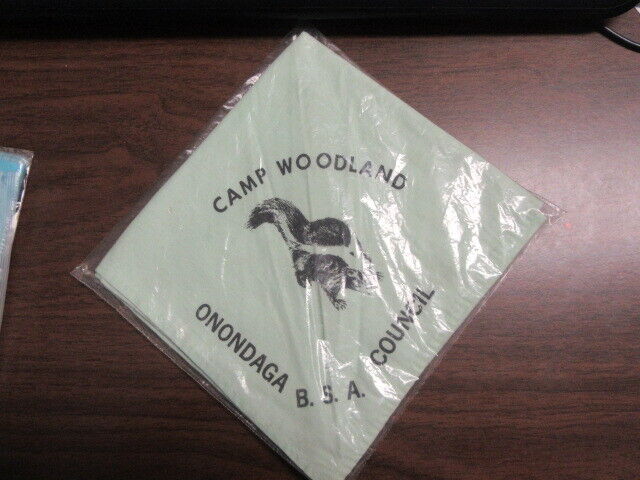 Camp Woodland Onondaga Council Green Skunk Design Neckerchief worn    D4  #2