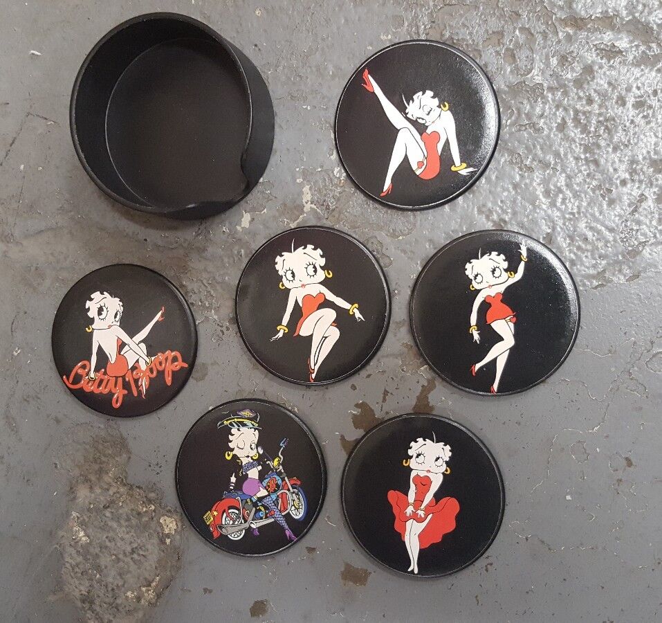 Betty Boop 7pc. Collectible Nostalgic Six Coasters With Caddy