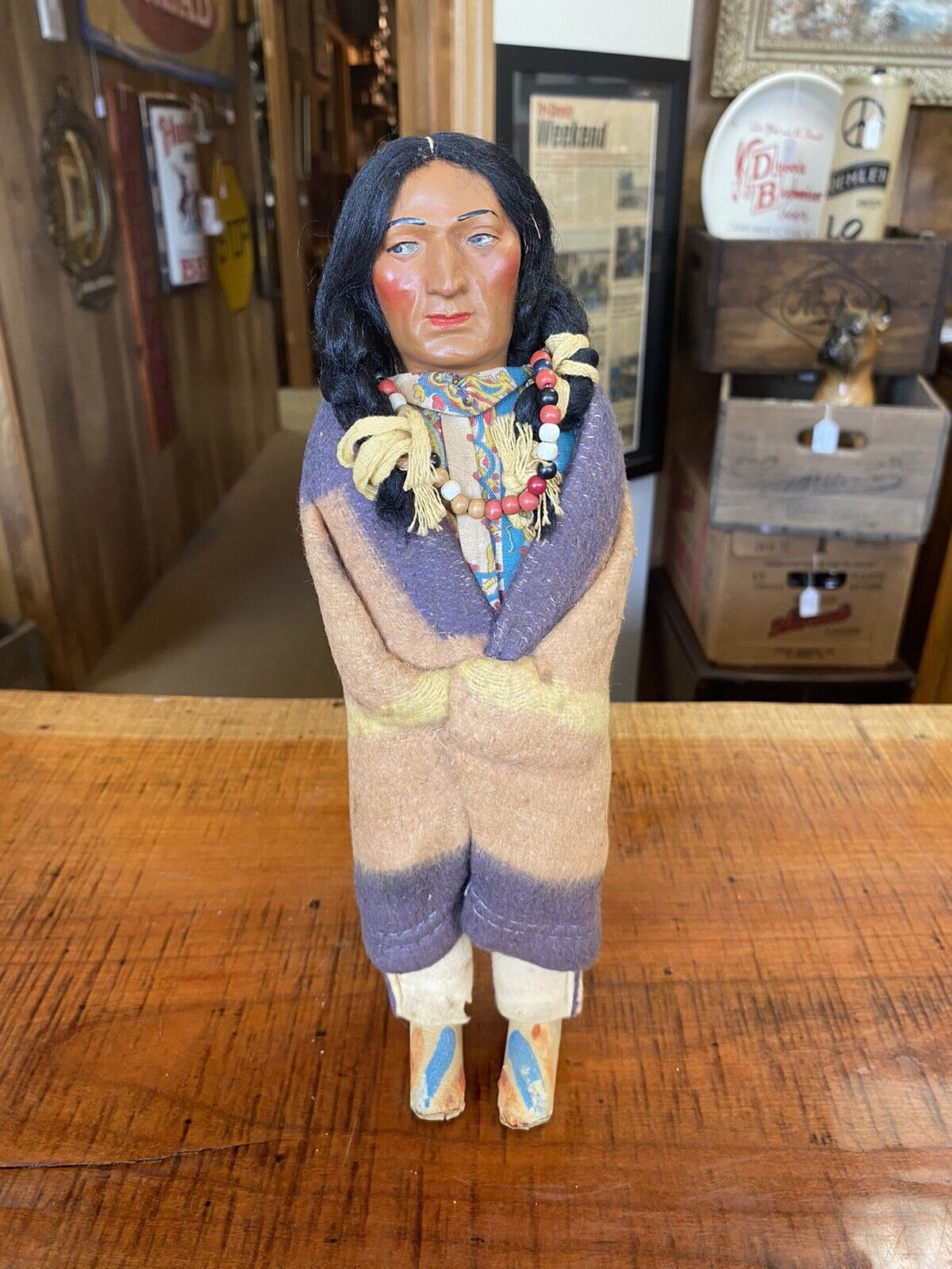 Vintage 1940’s-50’s Stuffed Skookum Native American Doll Side Eye
