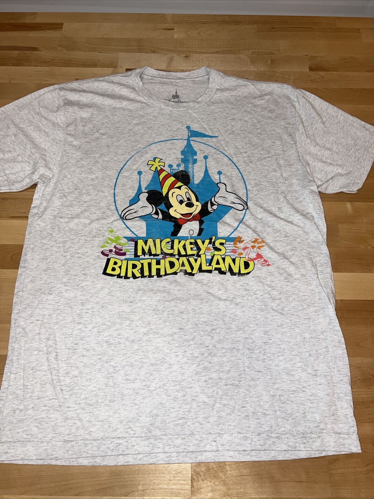 YesterEars Disney Parks Mickey’s Birthdayland Gray T-shirt Large Adult Soft NWOT