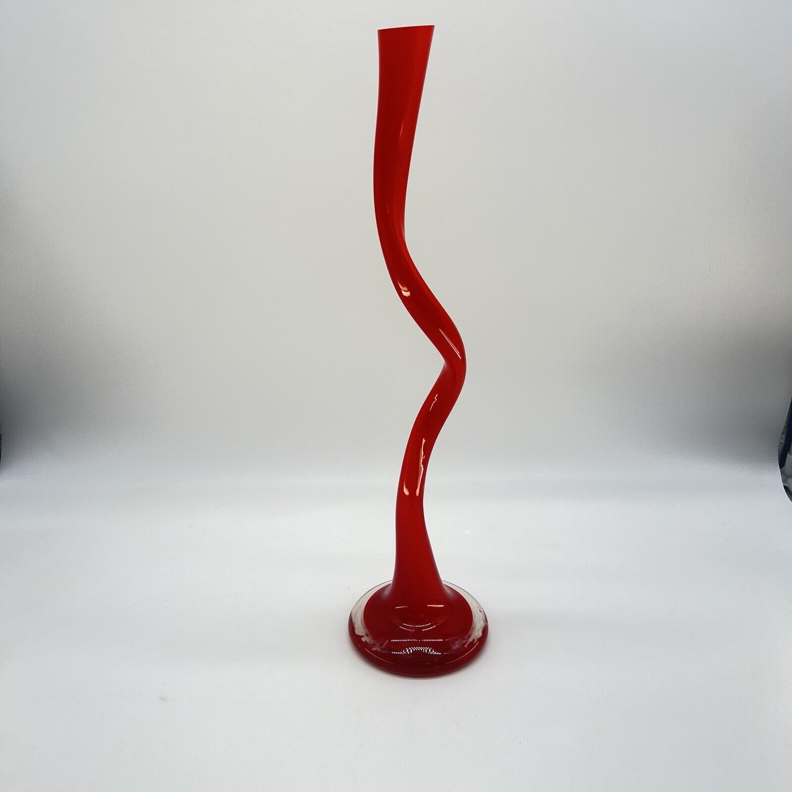 Beautiful Norman Coppenhagen Red Cased Vase Twisted Hand Blown 19\