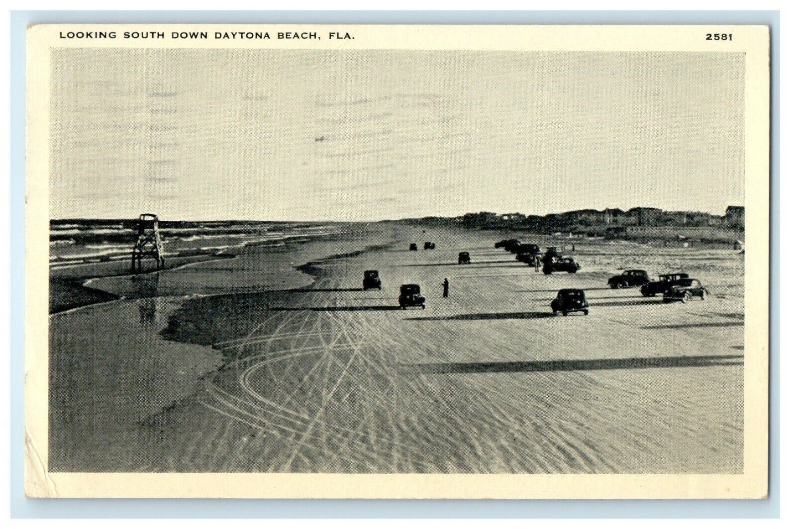 1938 Looking South Down Daytona Beach Florida FL Posted Vintage Postcard