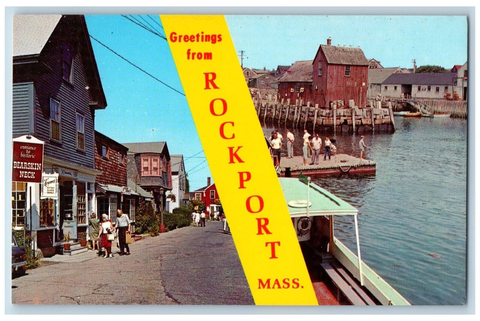 c1950\'s Greetings From Rockport Bearskin Neck & Motif Massachusetts MA Postcard