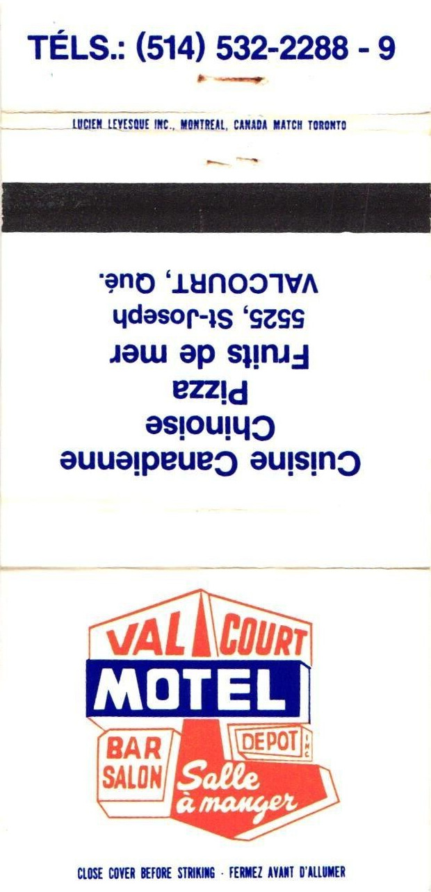 Valcourt Quebec Canada Valcourt Motel Bar Lounge Vintage Matchbook Cover