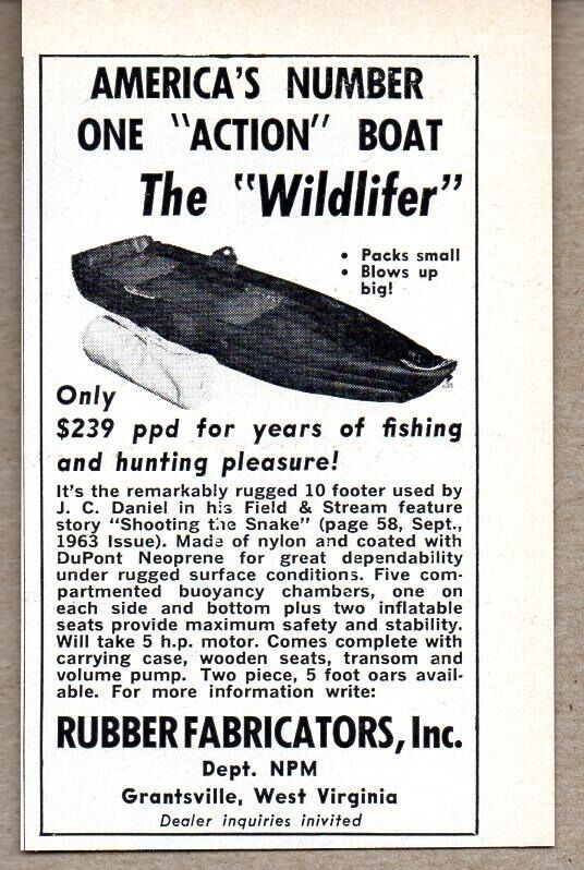 1964 Print Ad Wildlifer Fishing & Hunting Boat Rubber Fabricators Grantsville,WV