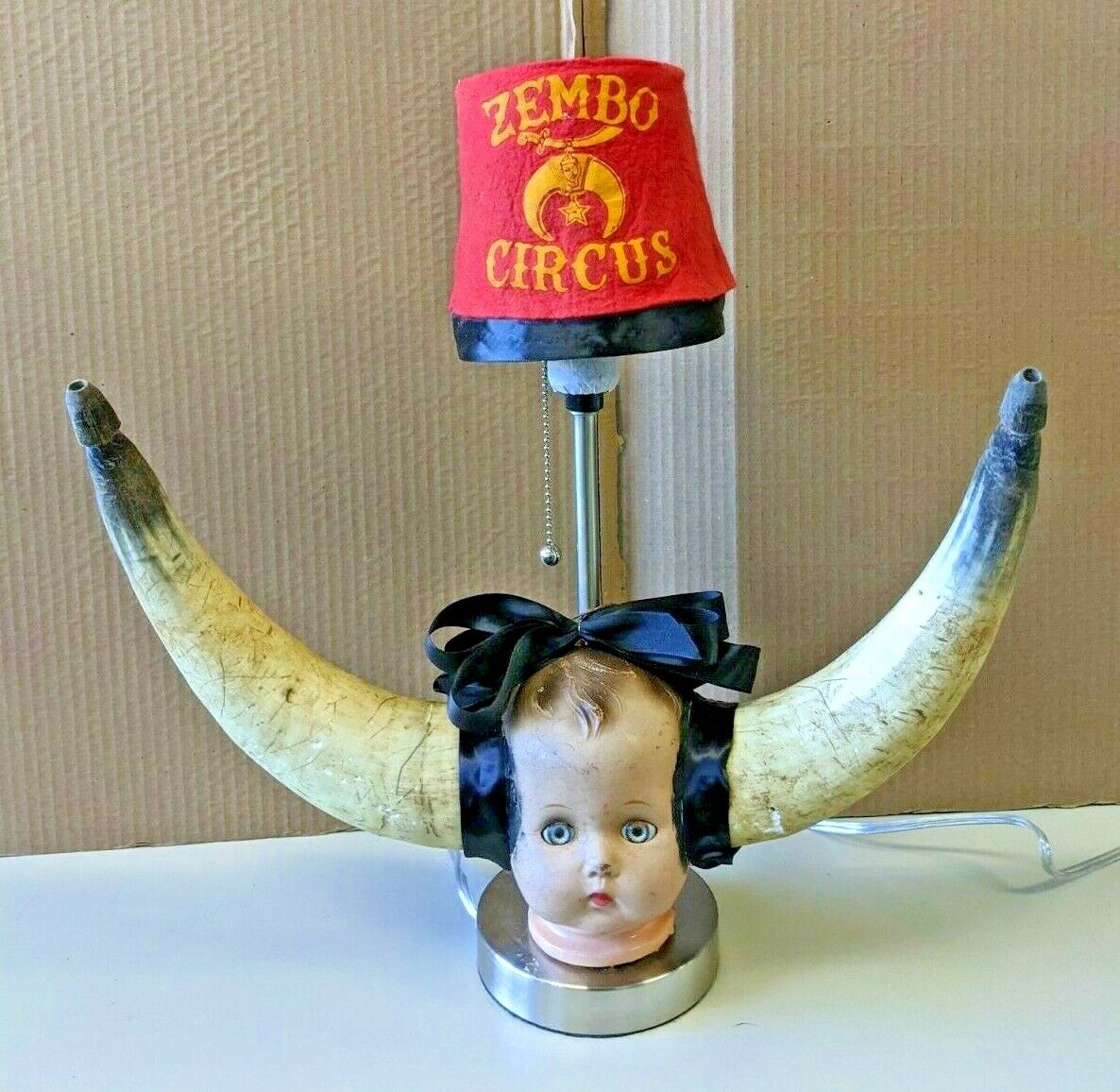 Gothic Macabre Oddity Handmade Baby Doll Head lamp - spooky Halloween 