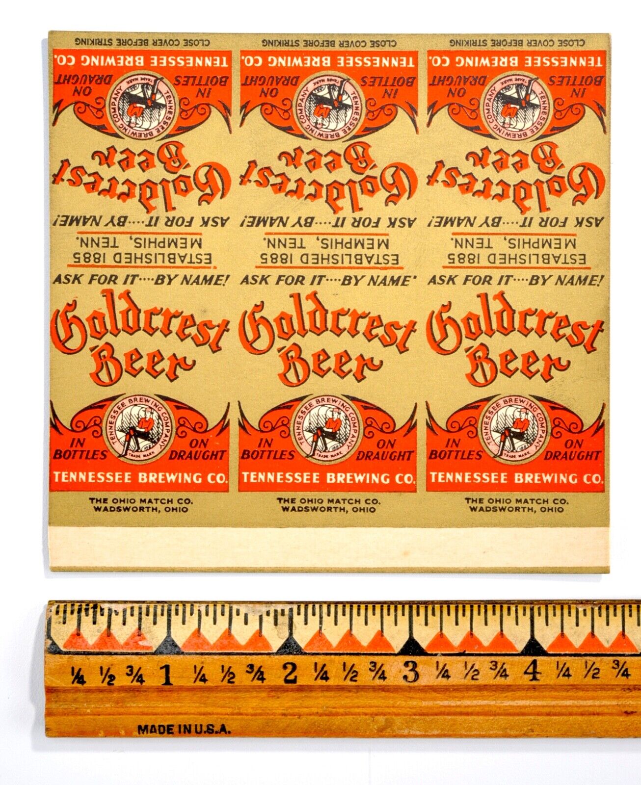 Vintage 1930\'s Goldencrest Beer Advertising Matchbook Breweriana Memphis,Tenn#11