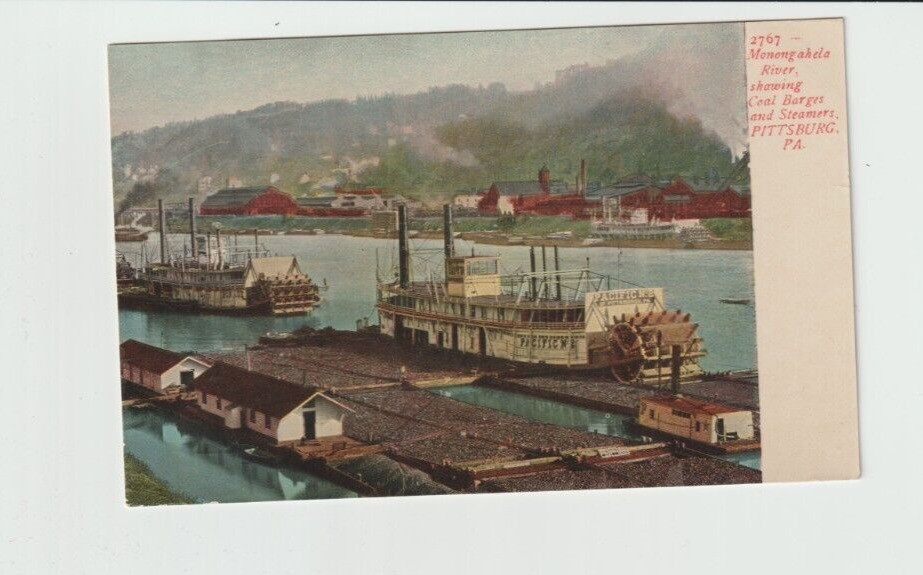 Riverboat Scene~Monongahela River Pittsburg PA~Old Postcard