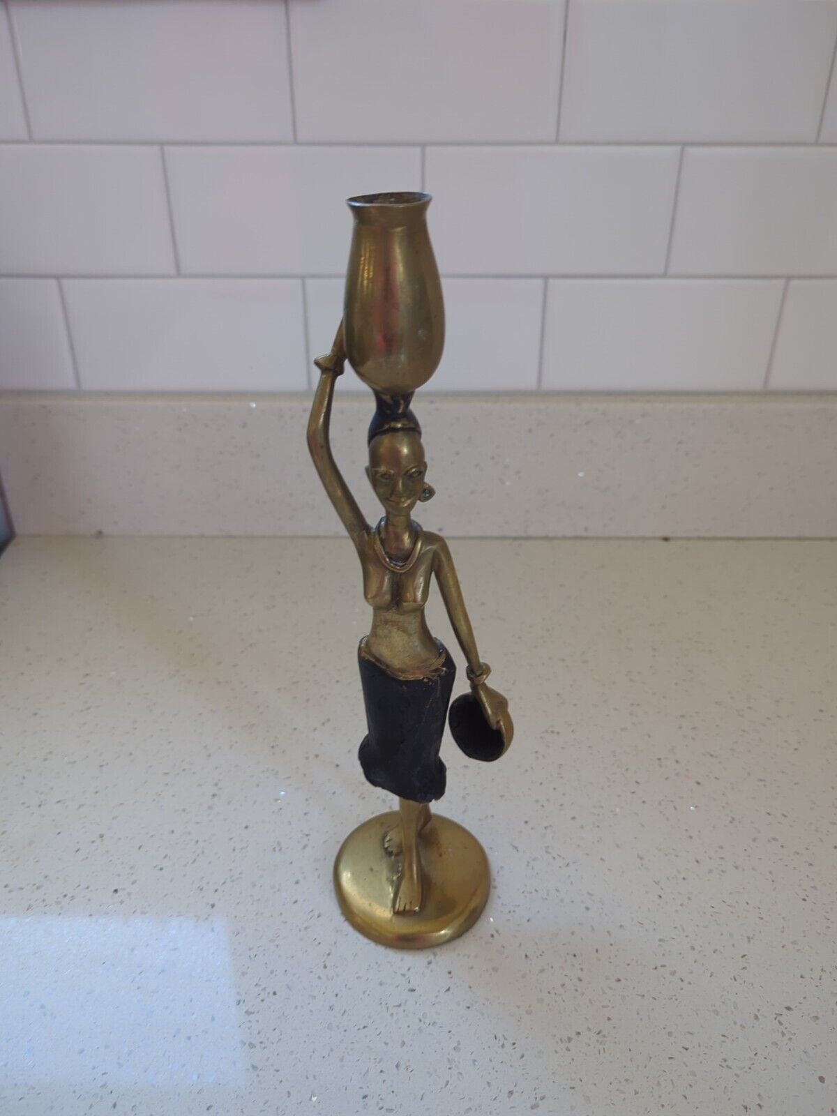Vintage African Tribal Art Bronze Brass Metal candle holder/ Sculpture Woman