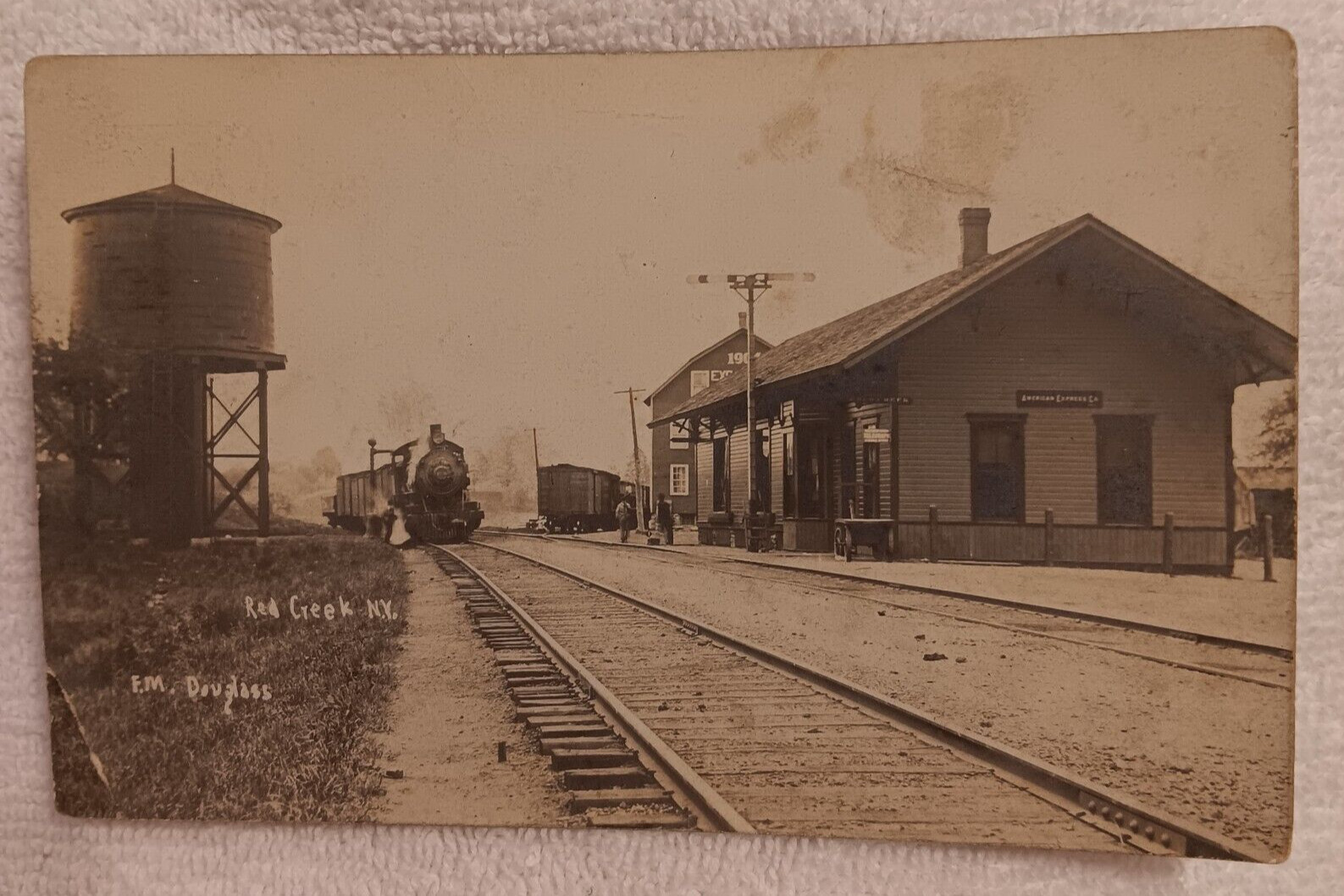 RPPC Railroad Train Station Depot RED CREEK NY Vintage Real Photo Postcard 1910