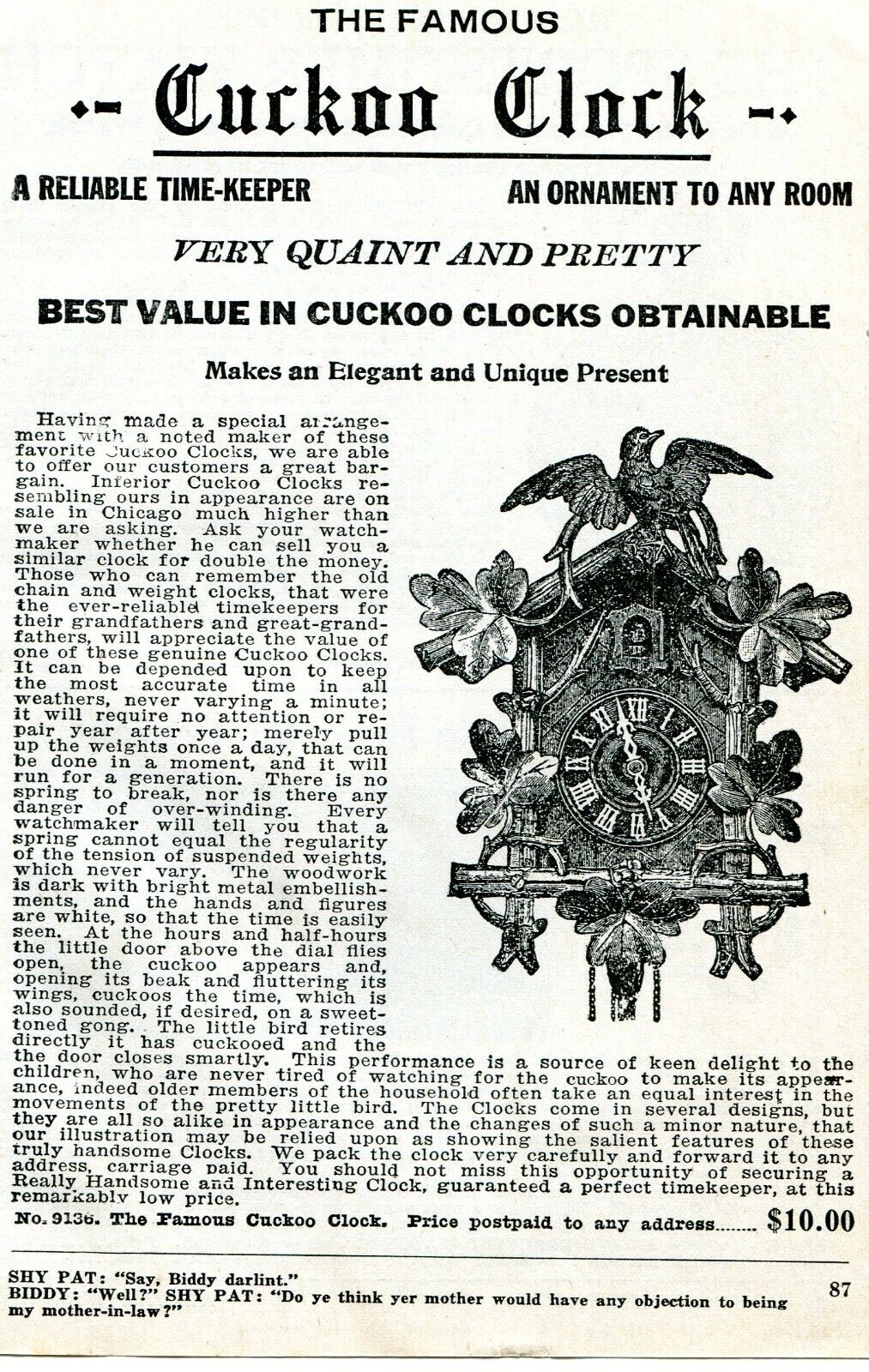 1926 small Print Ad of The Famous Cuckoo Clock