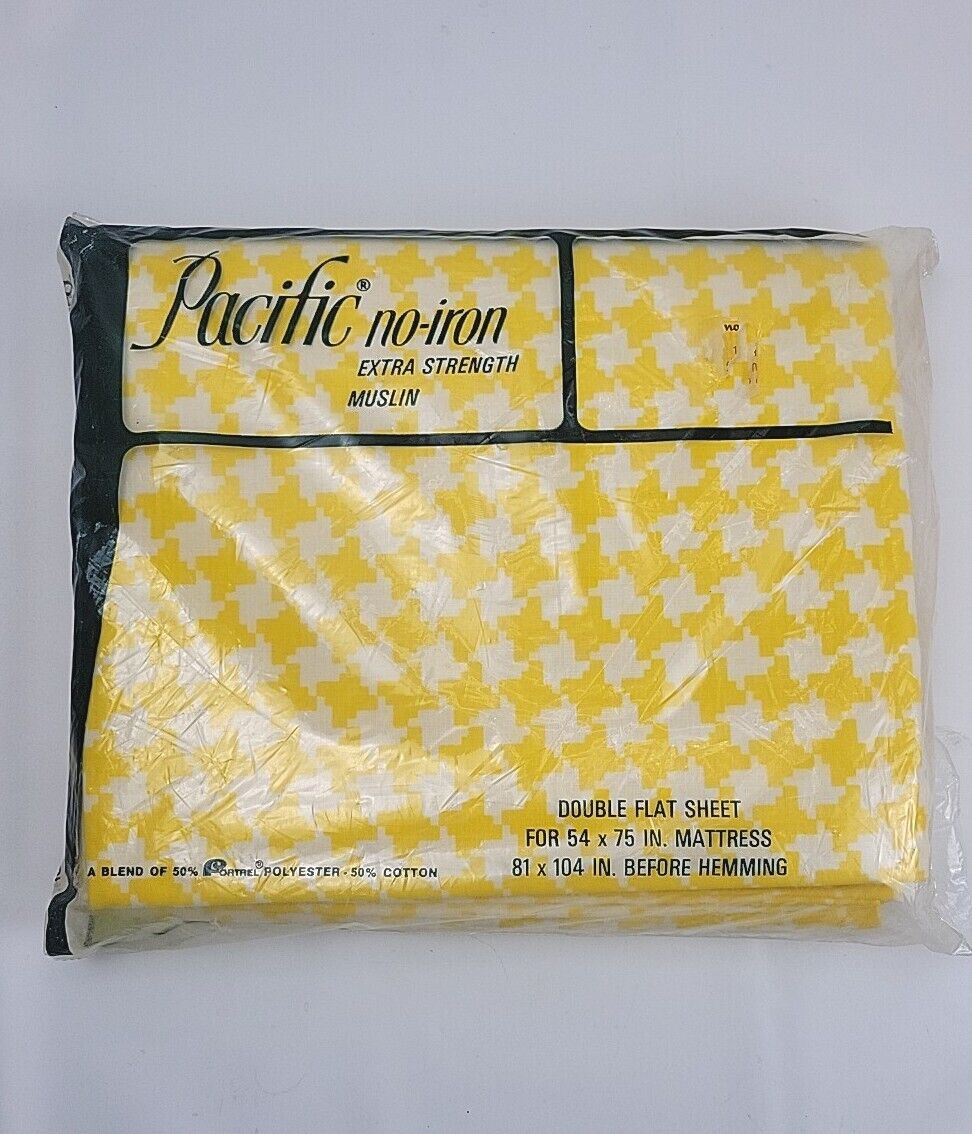 New Vintage Full Flat Sheet In Package Yellow Check No Iron Muslin Double 