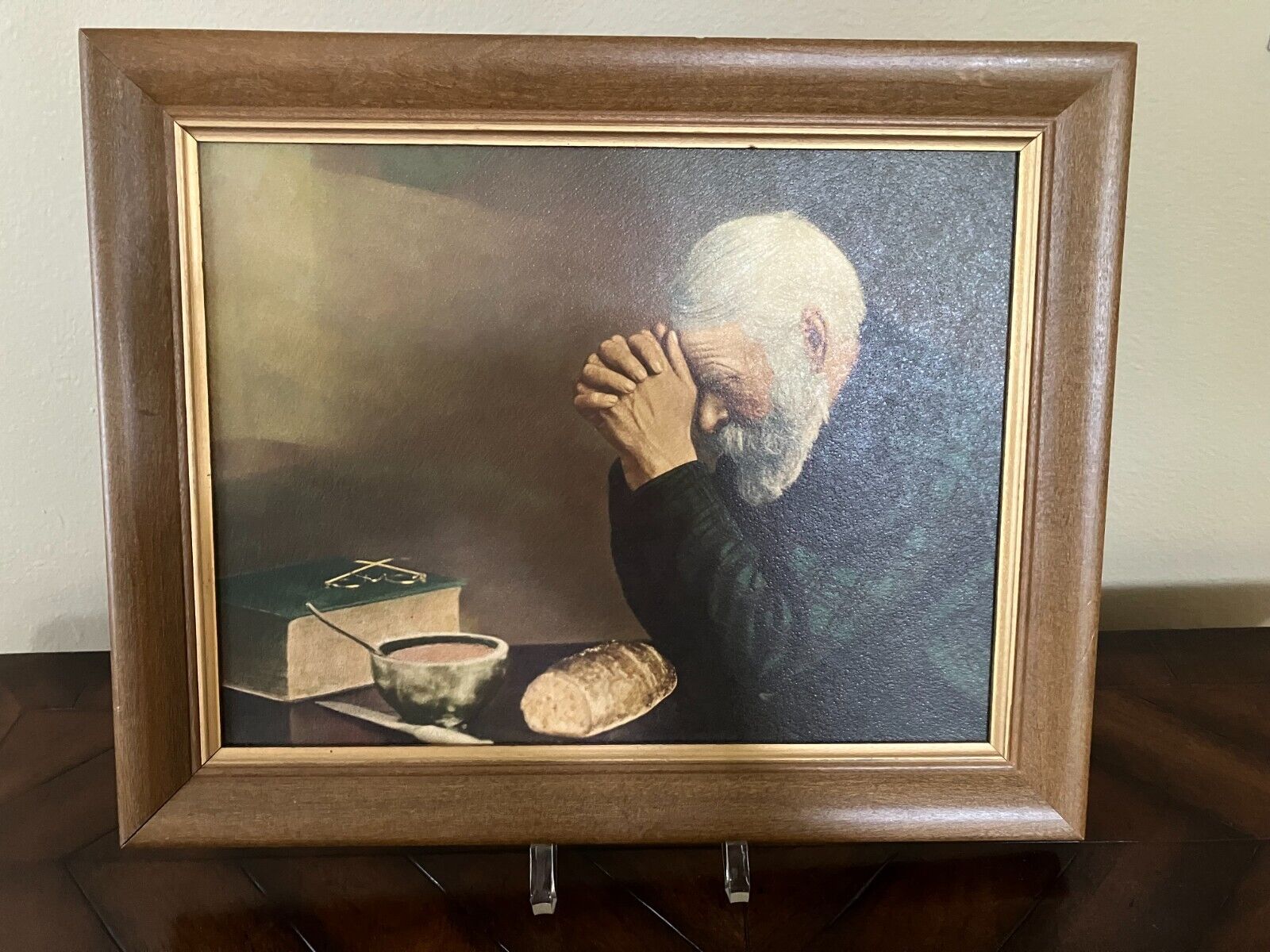 Vintage Grace Picture 12x15 Daily Bread Traditional Praying Man 50’s Framed