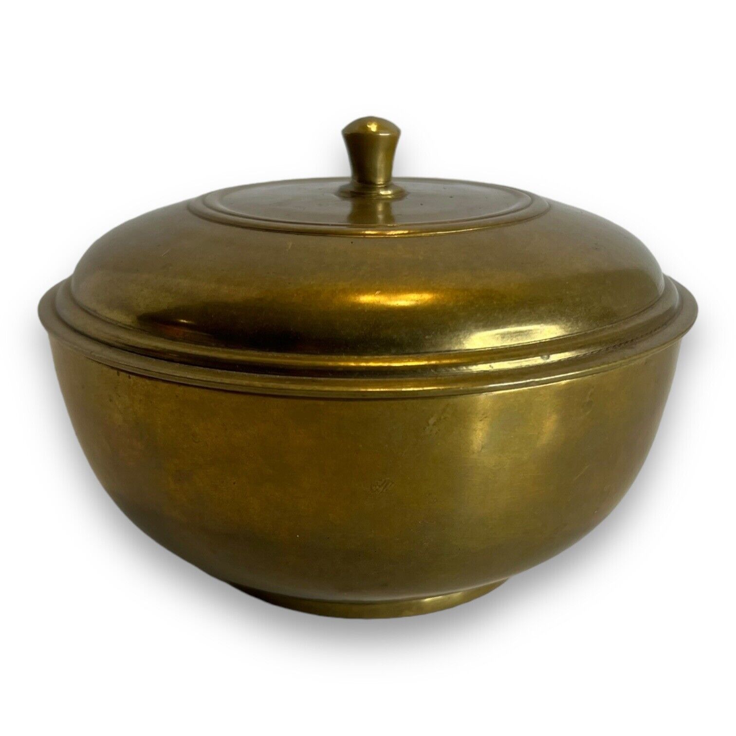 Fine Heavy Brass Round Lidded Box in the Asian Style ca. 20th century Korea