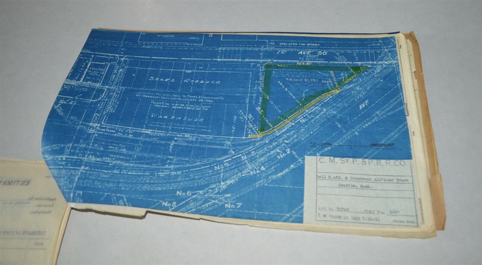1952 Milwaukee Road Seattle WA Sears & Roebuck side track file with Blueprints 