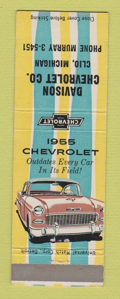 Matchbook Cover - 1955 Chevrolet Davison Clio MI