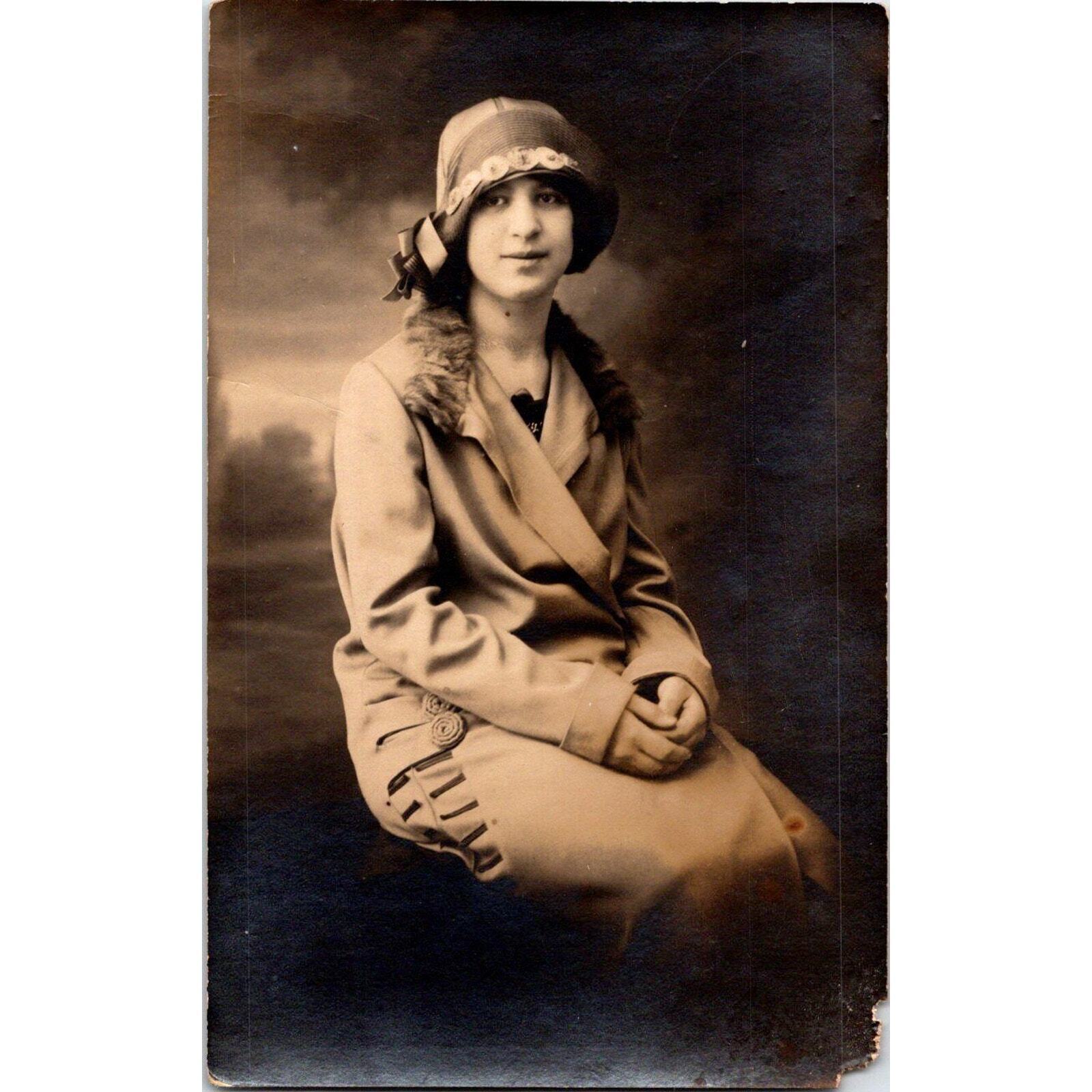 Vintage Postcard RPPC Woman in Hat and Coat Fur Collar Rotundo Studio 1900s
