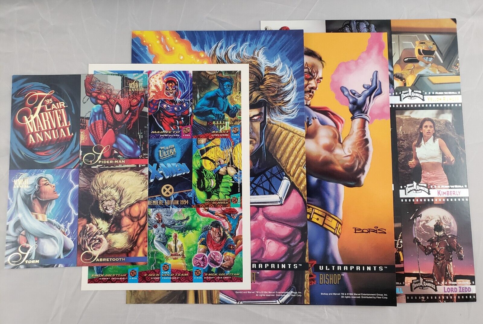 Marvel X-Men Power Rangers Dealer Promo Trading Card Sheet & Fleer Ultraprints