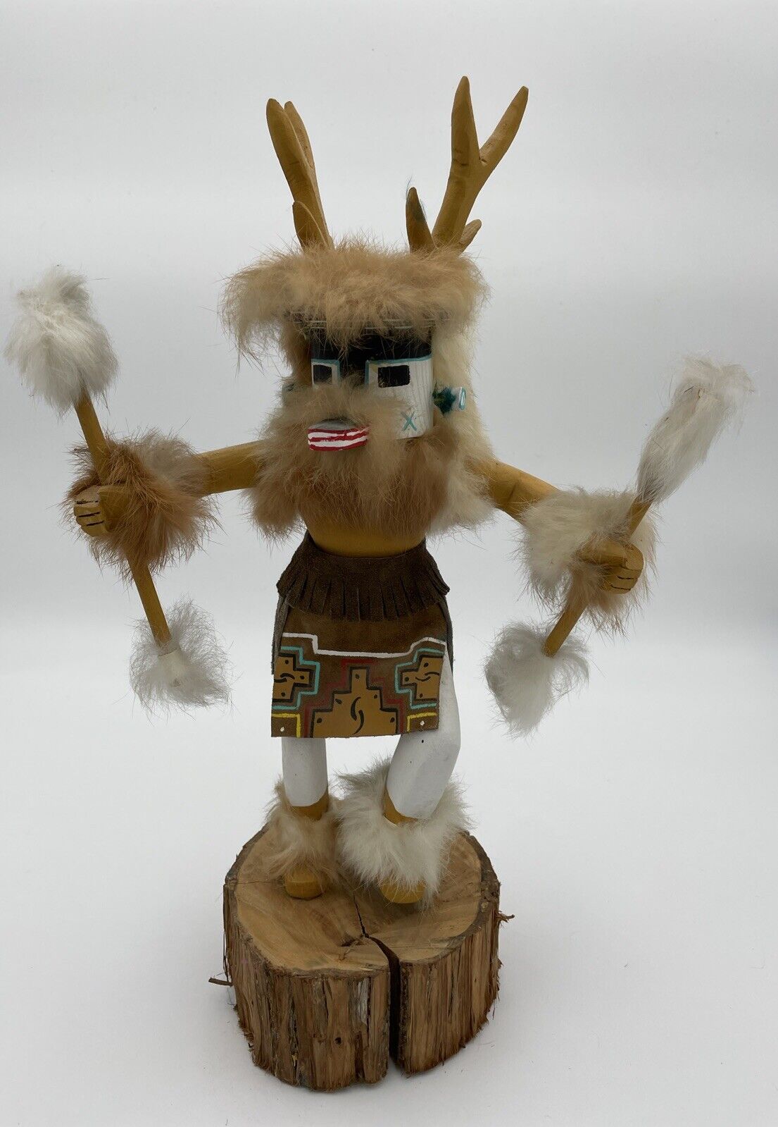 Large DEER Native American Kachina/ Signed/Tribal Spirit/Dancer/Real Feathers