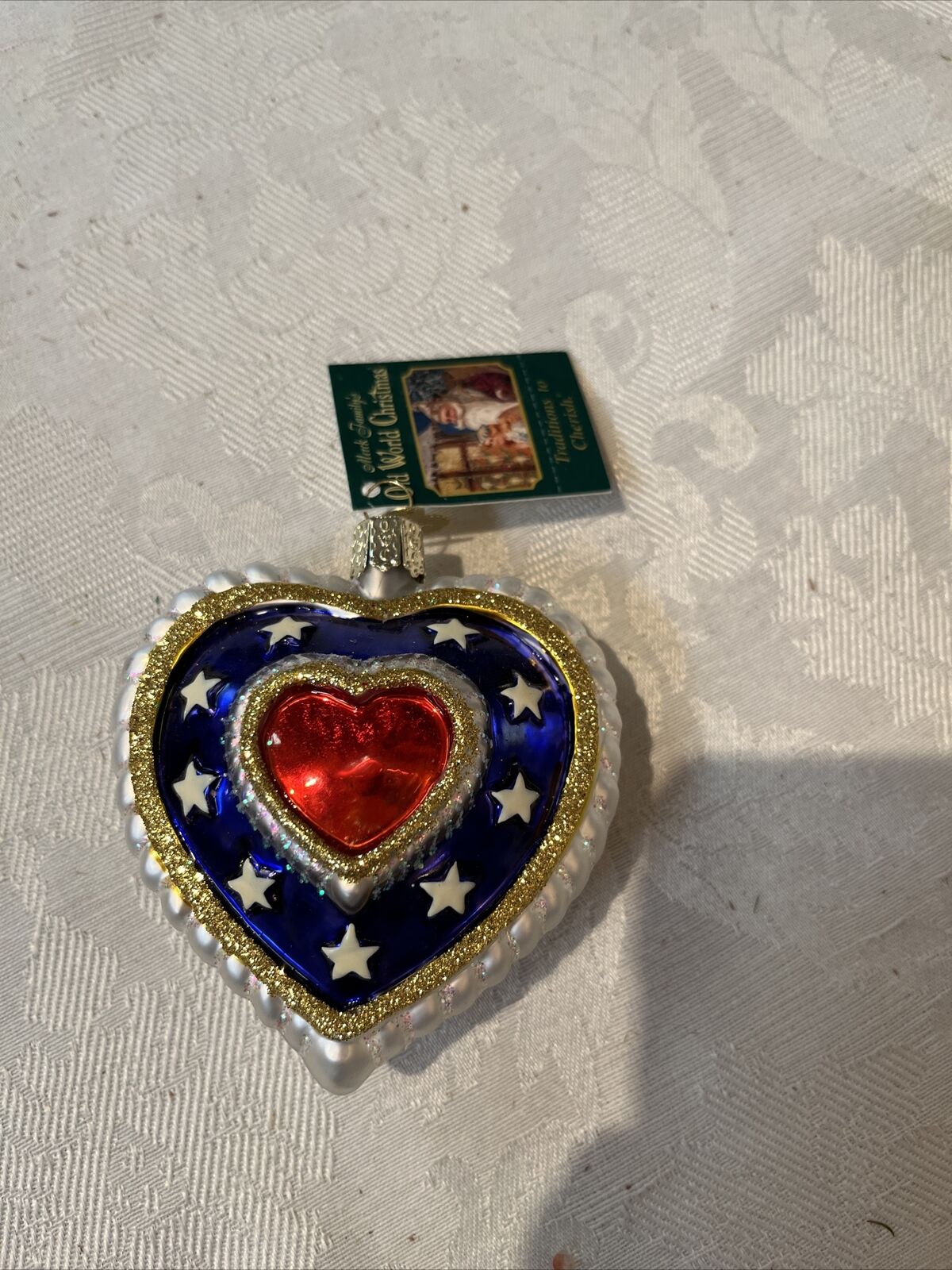 Old World Christmas Patriotic Heart Merck Family 2001 Americana Ornament 
